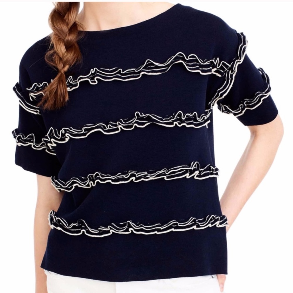 J Crew Ruffle SS Boatneck Sweater Top Nwt S G5693
